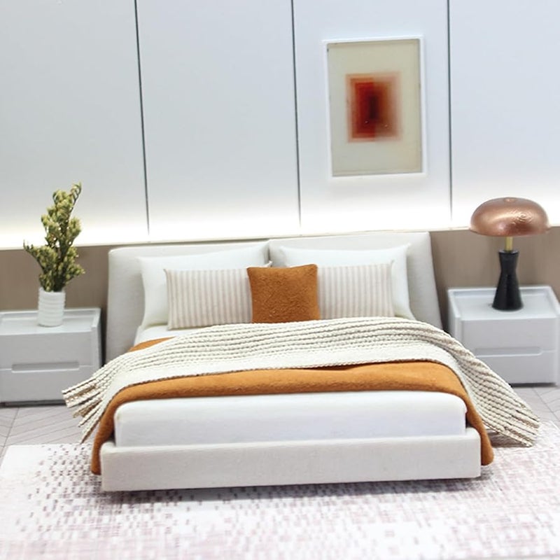 Type 1 Cream Miniature Double Bed With Beddings For 1 20 Dollhouse Decor - Image 3